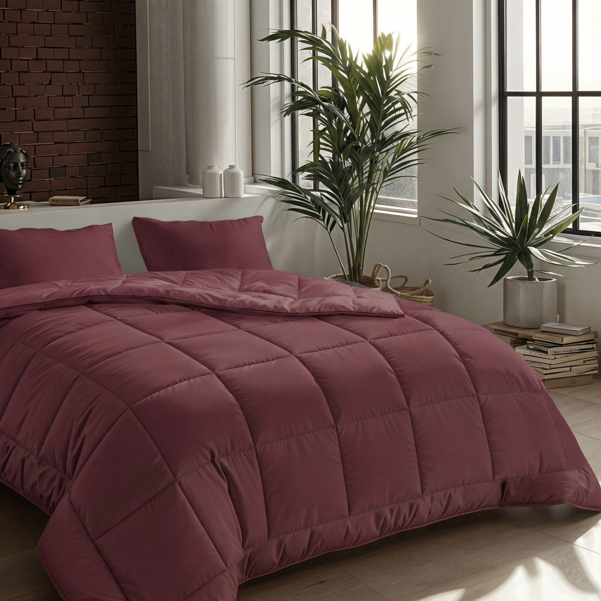 Couette Zelesta Pure Uni 4 Saisons Sans Coutures en Coton – Rouge