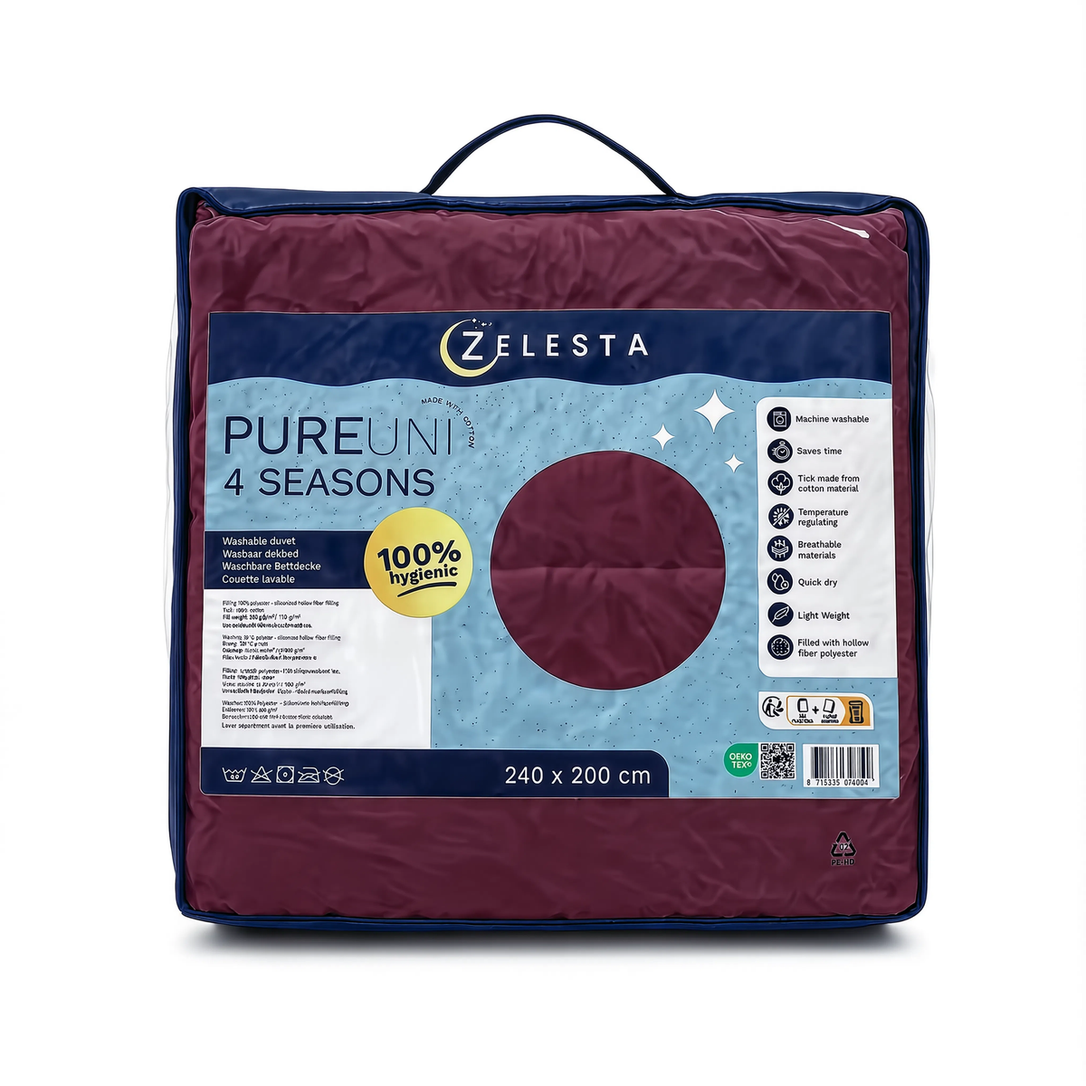 Couette Zelesta Pure Uni 4 Saisons Sans Coutures en Coton – Rouge