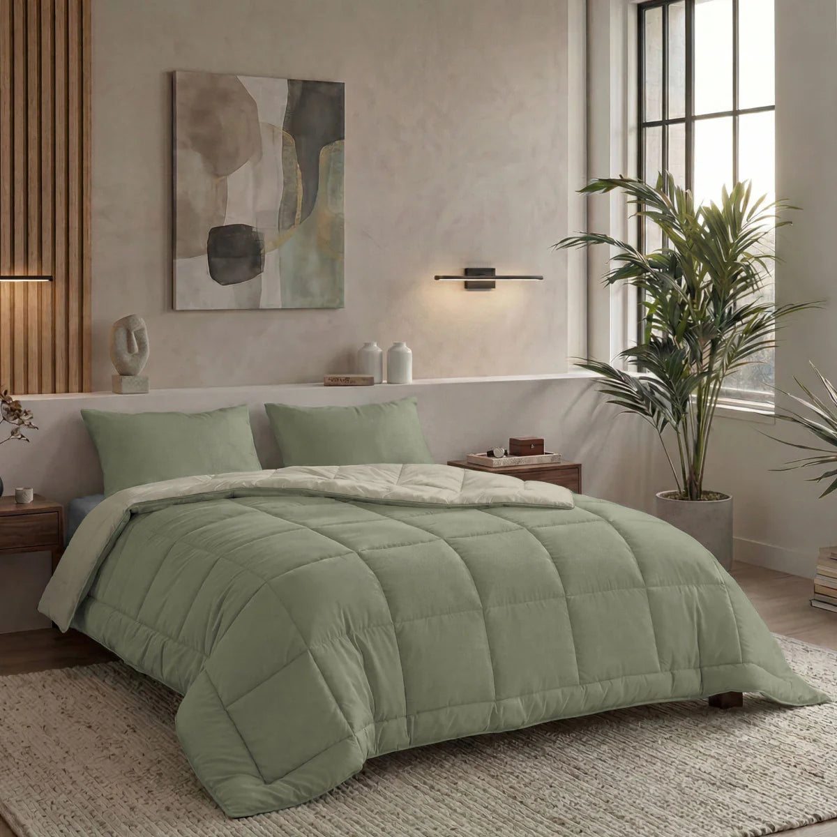 Zelesta Pure Duo Cotton Summer Duvet - Grey-Green & Soft Grey-Green