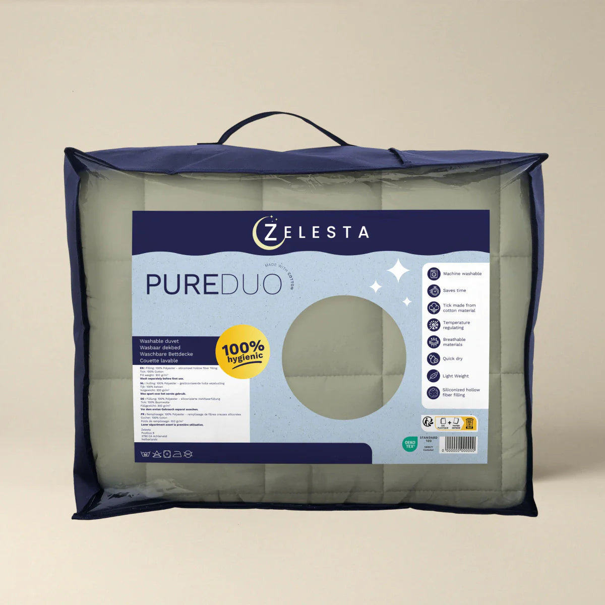 Zelesta Pure Duo Cotton Summer Duvet - Grey-Green & Soft Grey-Green