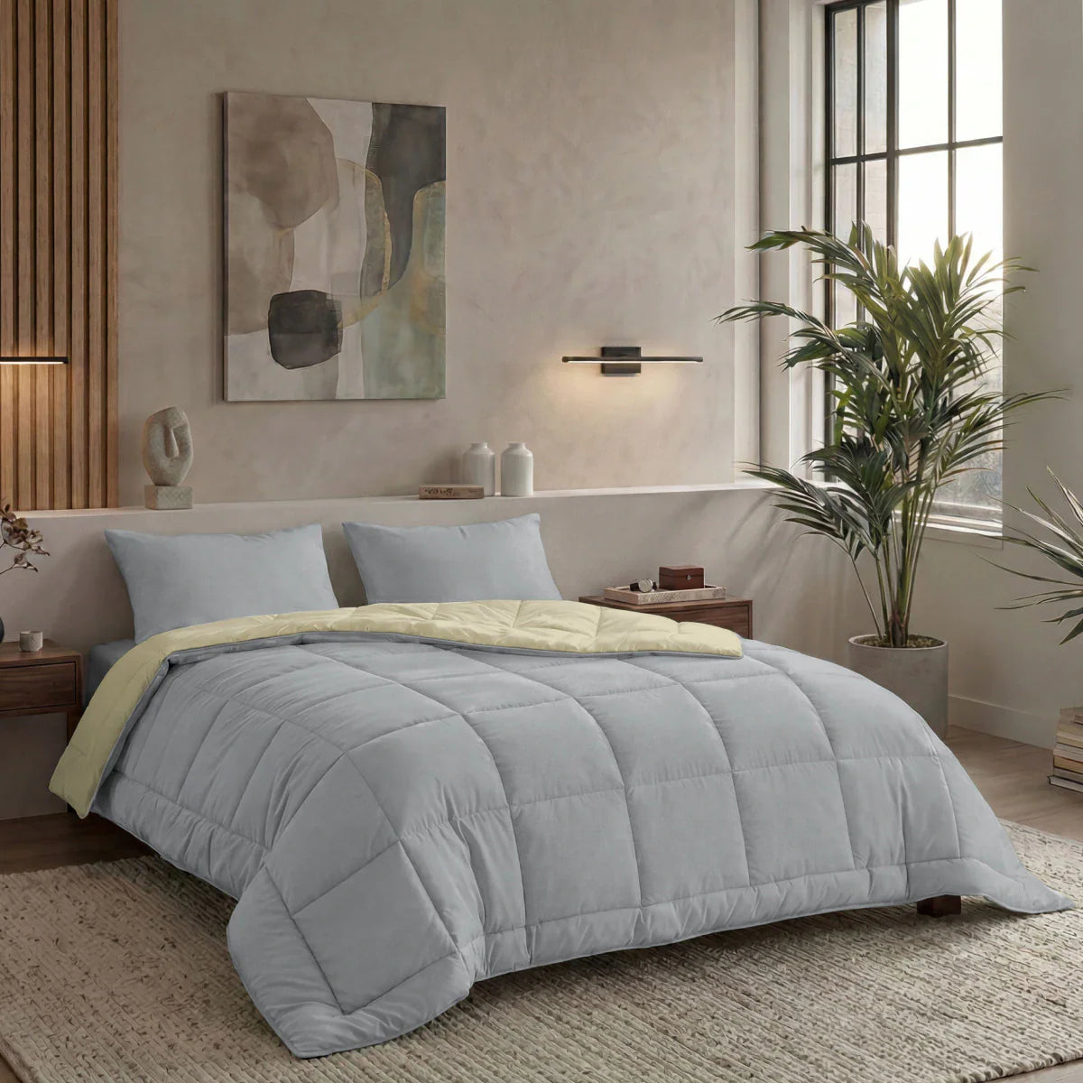 Zelesta Pure Duo Cotton Summer Duvet - Light Grey & Butter Yellow