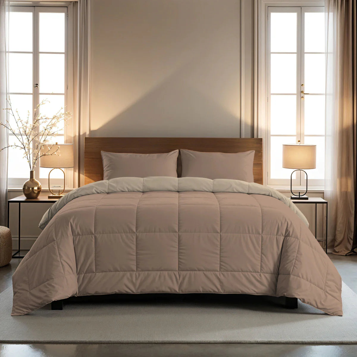 Zelesta Pure Duo Cotton Duvet - Rose Brown & Concrete Brown