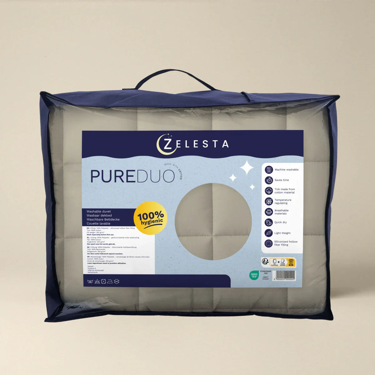 Zelesta Pure Duo Cotton Summer Duvet - Warm Grey & Cream White