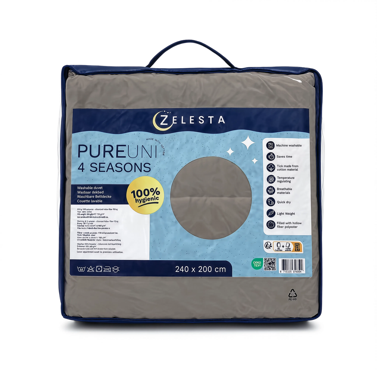 Zelesta Pure Uni 4-Season Cotton Duvet - Anthracite