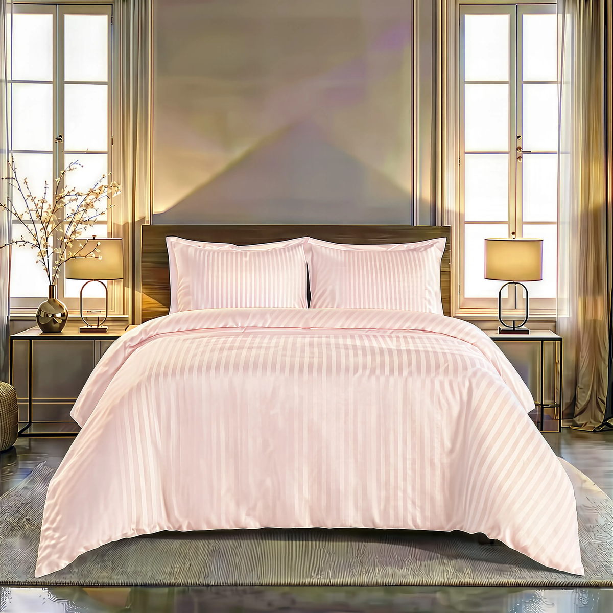 Zelesta Deluxe Hotel Stripe Satin Cotton Couette - Rose