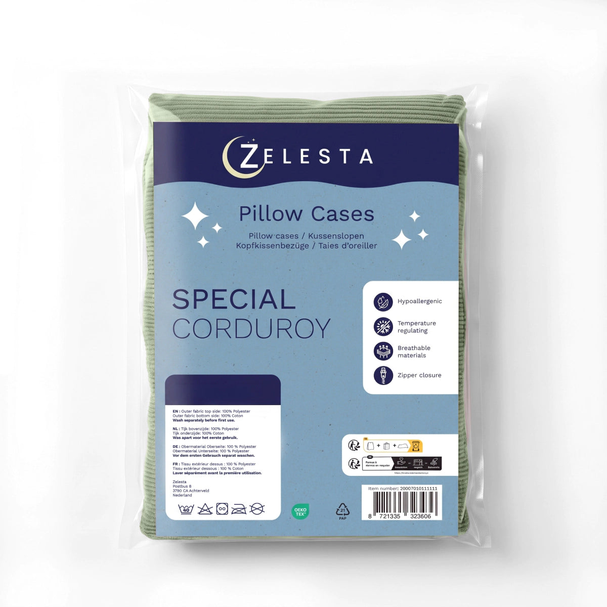 Zelesta Special Corduroy Cotton Taies d'oreiller Lot de 2 - Vert forêt