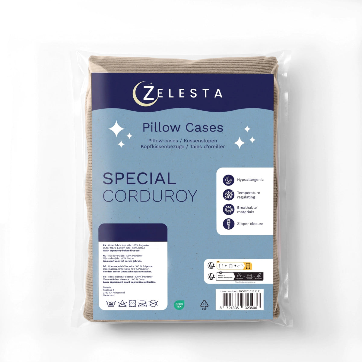 Zelesta Special Corduroy Cotton Taies d'oreiller Lot de 2 - Taupe