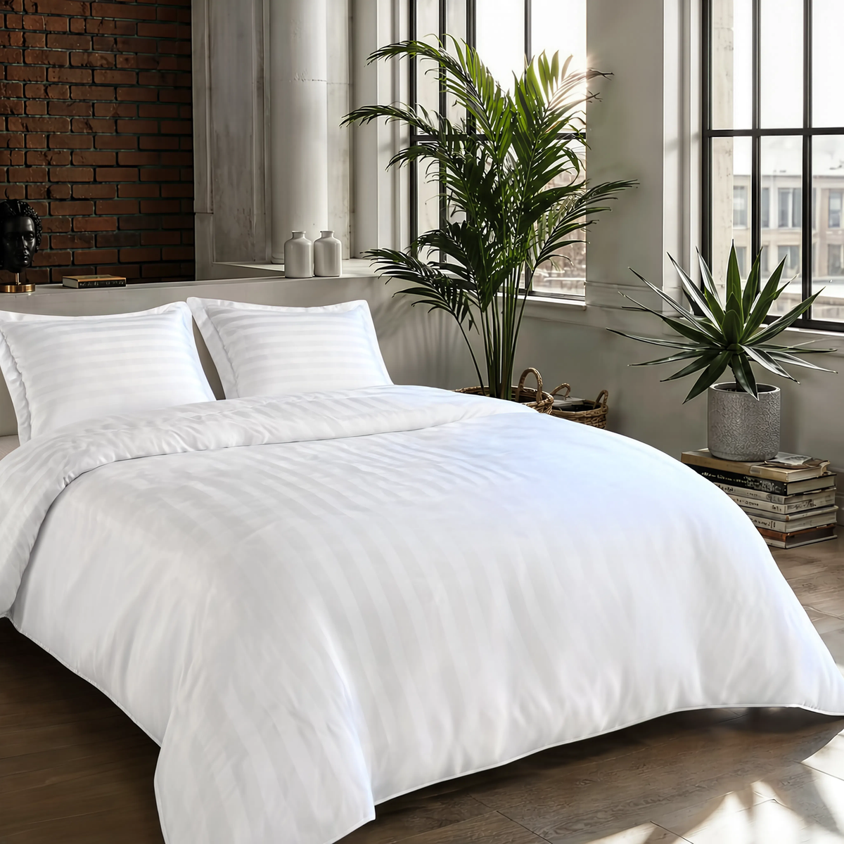 Zelesta Deluxe Hotel Stripe Satin Cotton Duvet - White