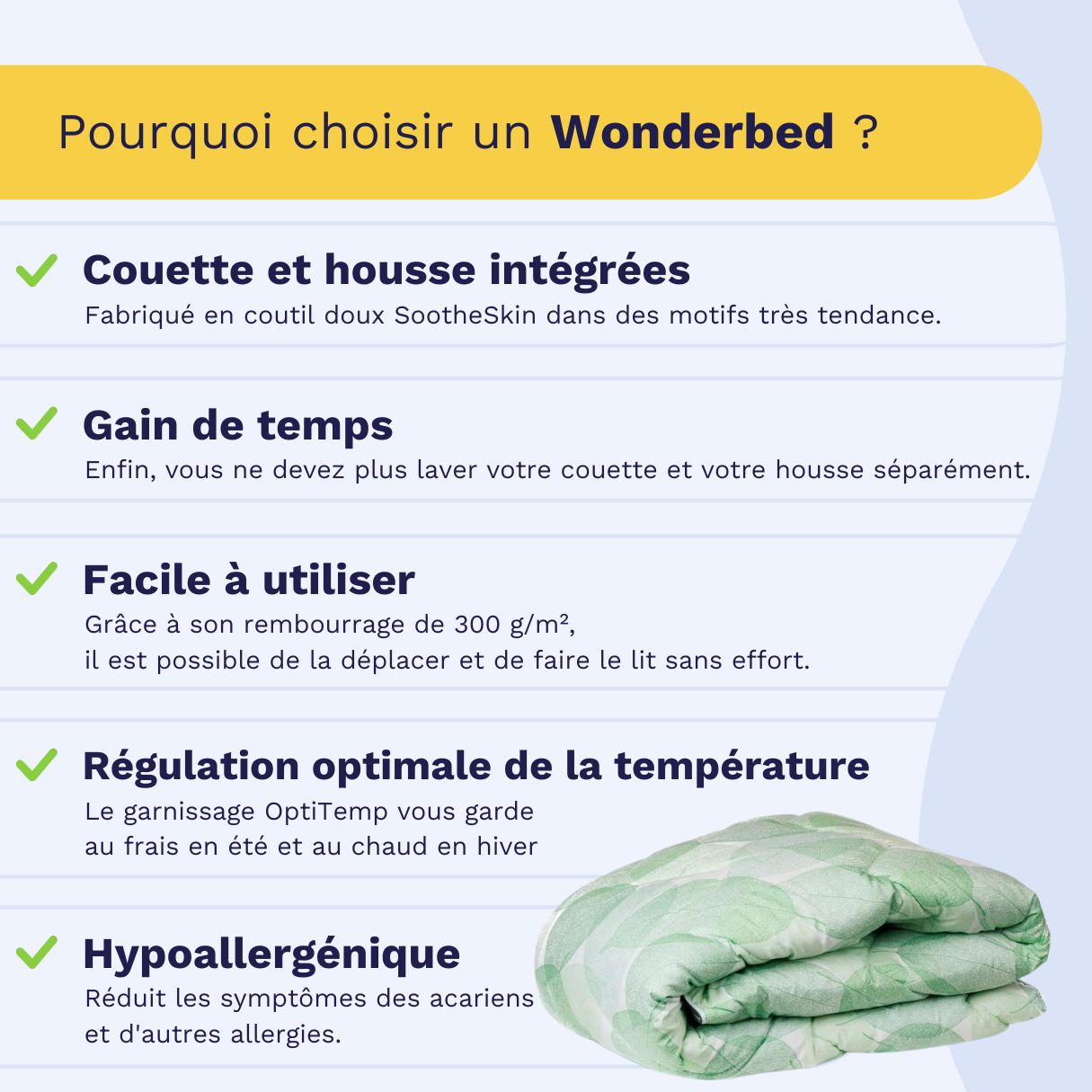 Zelesta Wonderbed 4 Saisons Double - Feuilles délicates