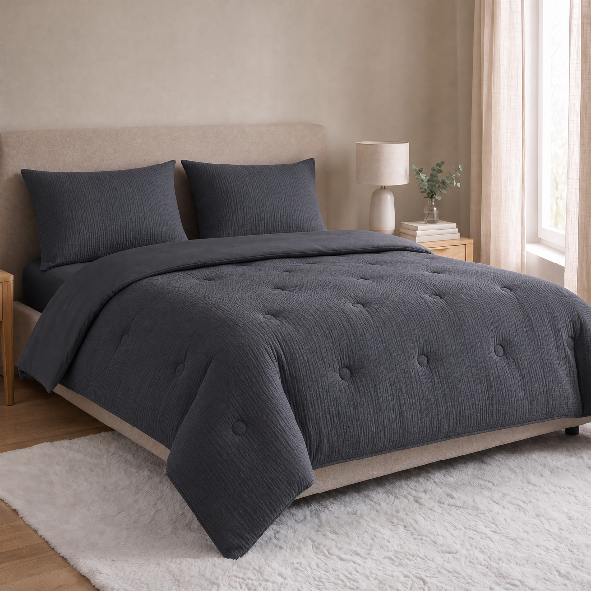 Zelesta Deluxe Taies d'Oreiller Mousseline de Coton - Set de 2 - Anthracite