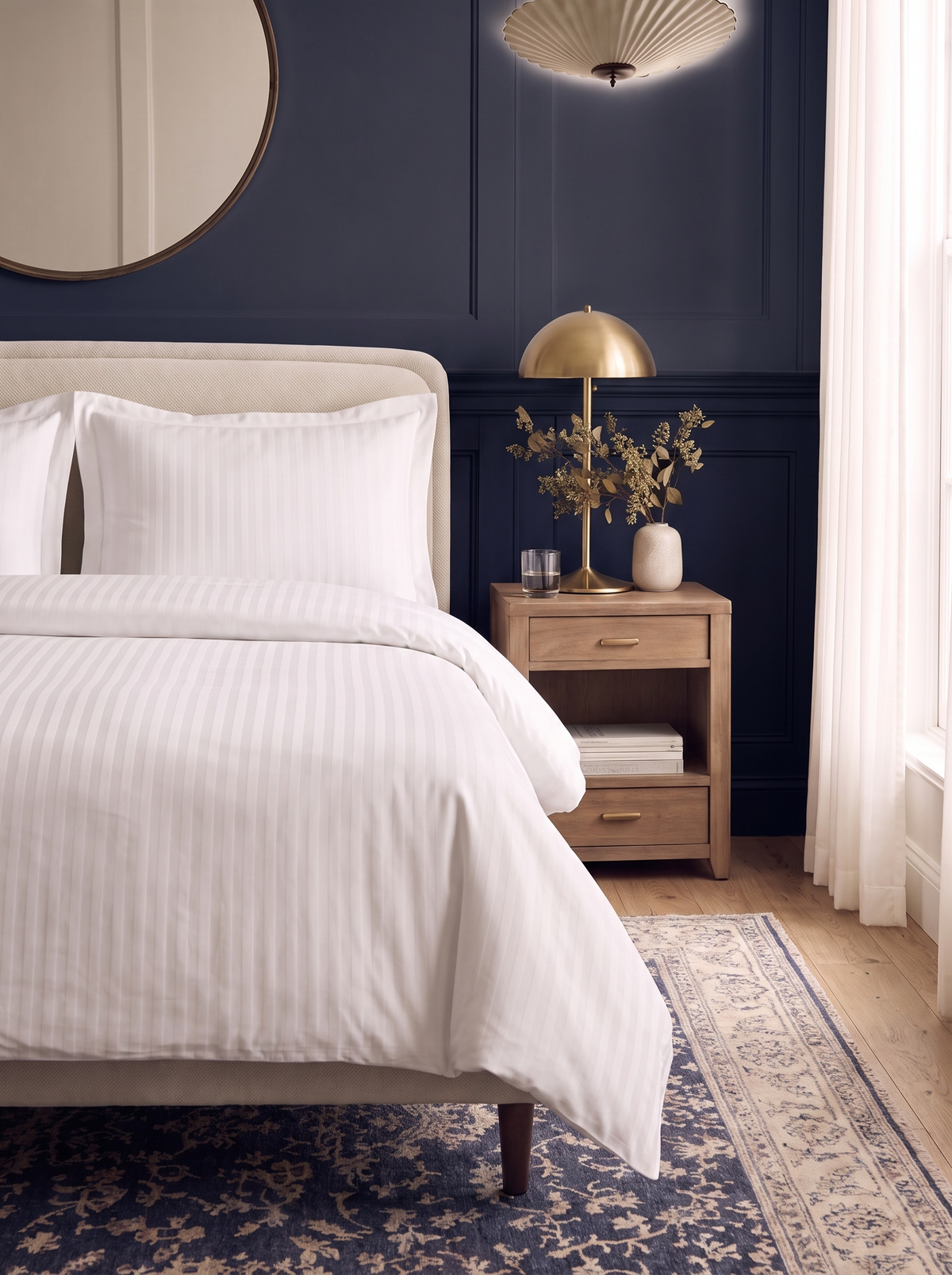Zelesta Deluxe Hotel Stripe Sans Coutures Satin Cotton Couette - Blanc